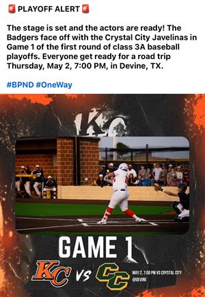 Badger Baseball Bi-District Playoff Game Info.